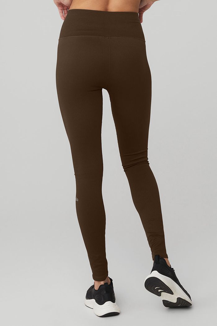 Legginsy Alo Yoga Seamless High-Stanem Ribbed Damskie Czarne | RIYMV1427