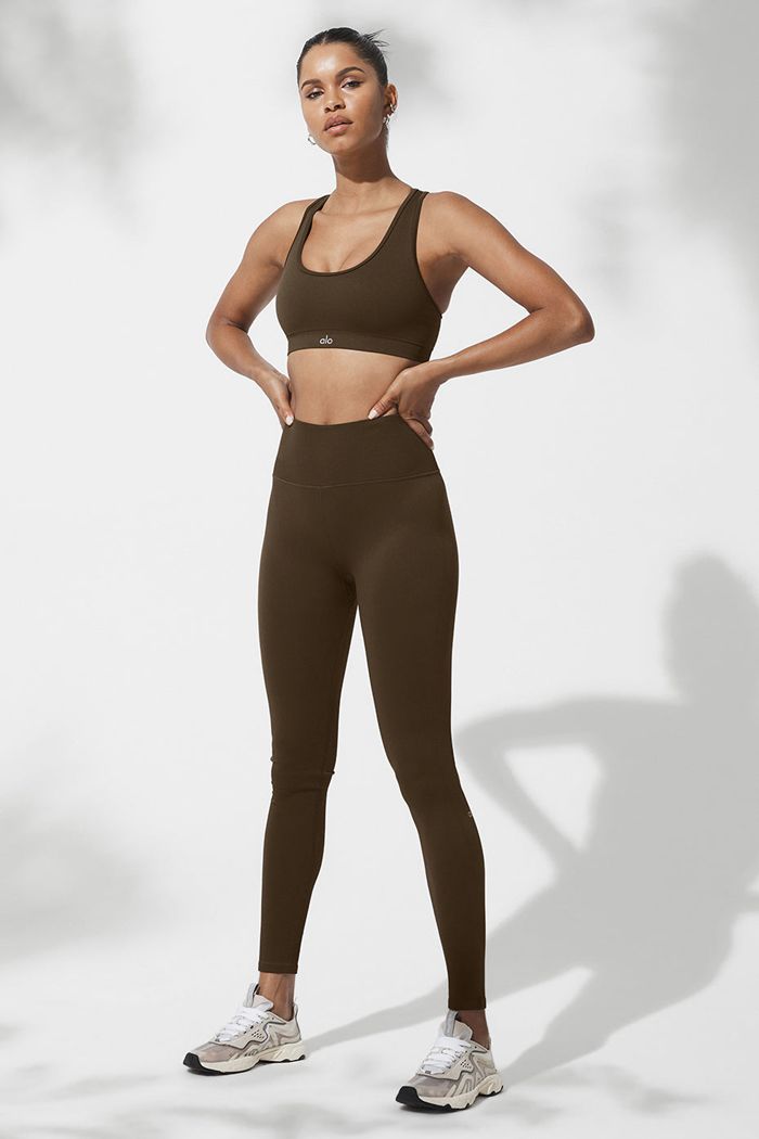 Legginsy Alo Yoga Seamless High-Stanem Ribbed Damskie Czarne | RIYMV1427