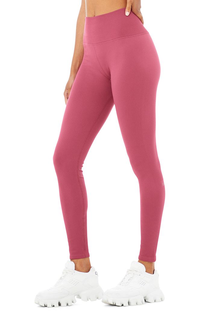 Legginsy Alo Yoga Seamless High-Stanem Ribbed Damskie Fioletowe | VXELT5190