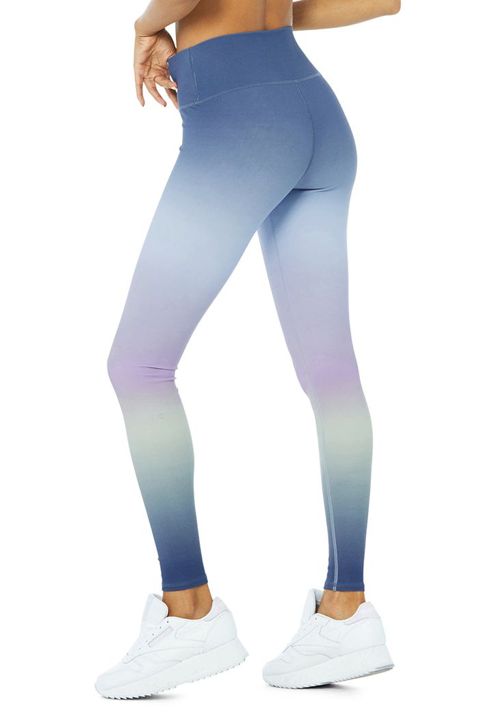 Legginsy Alo Yoga Vapor High-Stanem Gradient Dusk Damskie Niebieskie | VXIFL2419