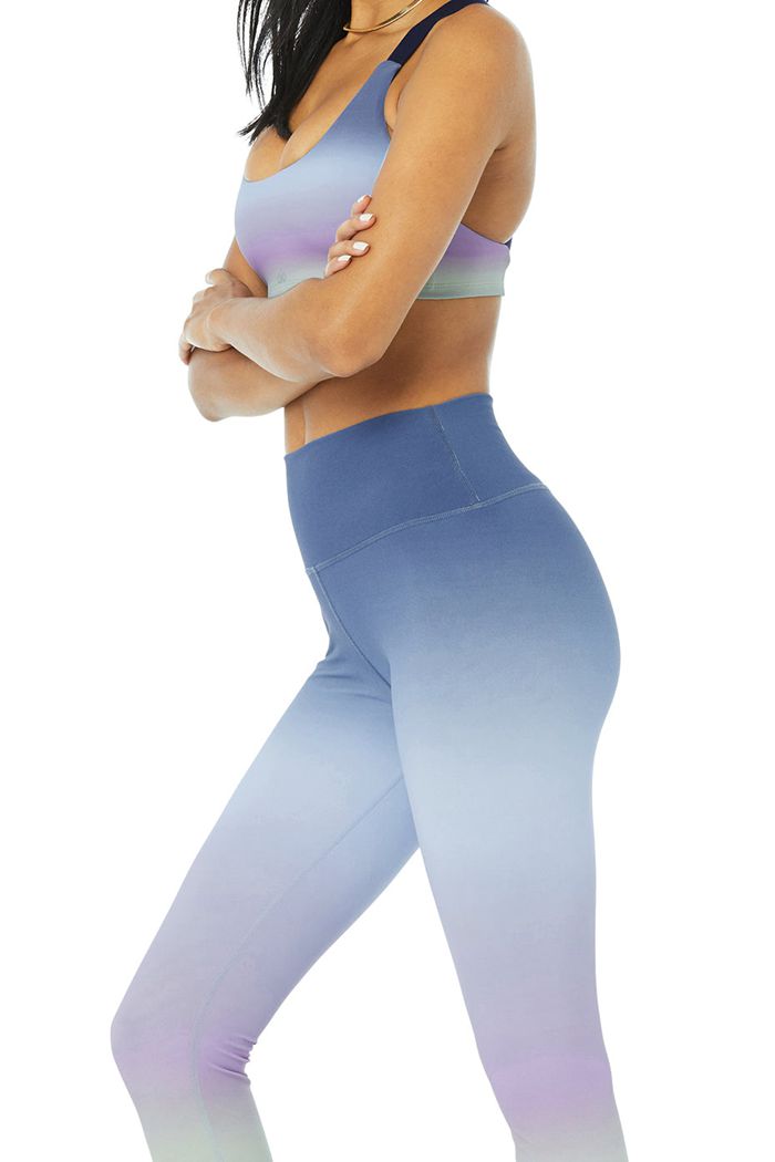 Legginsy Alo Yoga Vapor High-Stanem Gradient Dusk Damskie Niebieskie | VXIFL2419