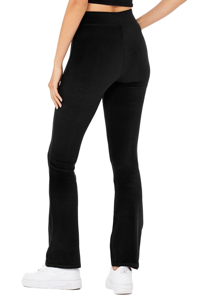 Legginsy Alo Yoga Velour Flare Damskie Czarne | MKGAN7491