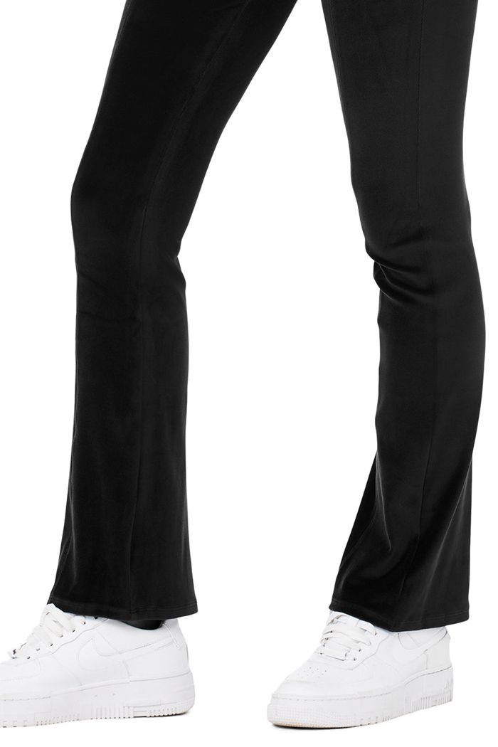 Legginsy Alo Yoga Velour Flare Damskie Czarne | MKGAN7491