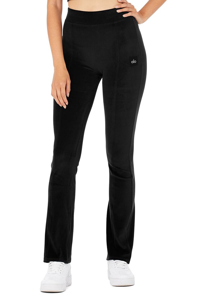 Legginsy Alo Yoga Velour Flare Damskie Czarne | MKGAN7491