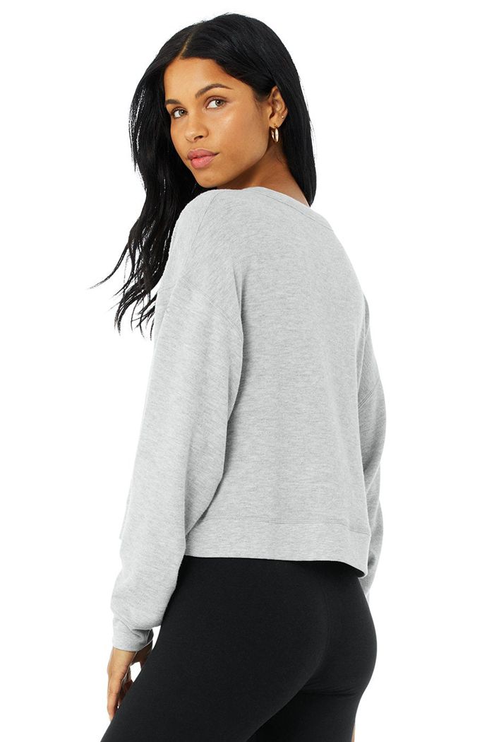 Long Sleeve Alo Yoga Alolux Soho Crop Henley Damskie Szare | ADOIE7063