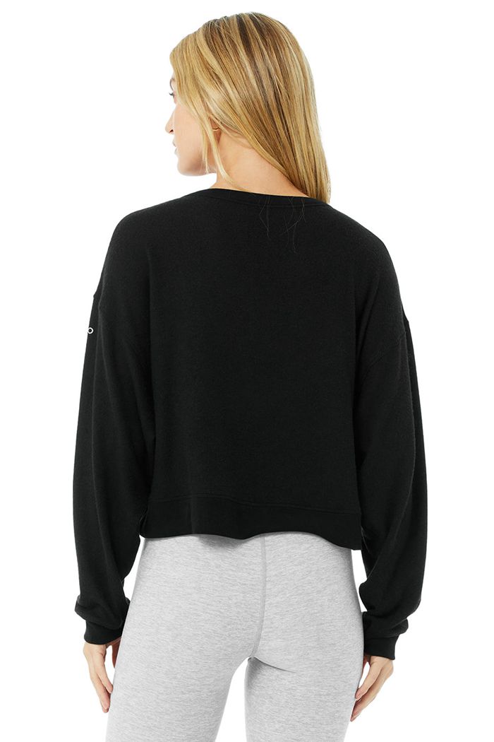 Long Sleeve Alo Yoga Alolux Soho Crop Henley Damskie Czarne | IVPEC4615