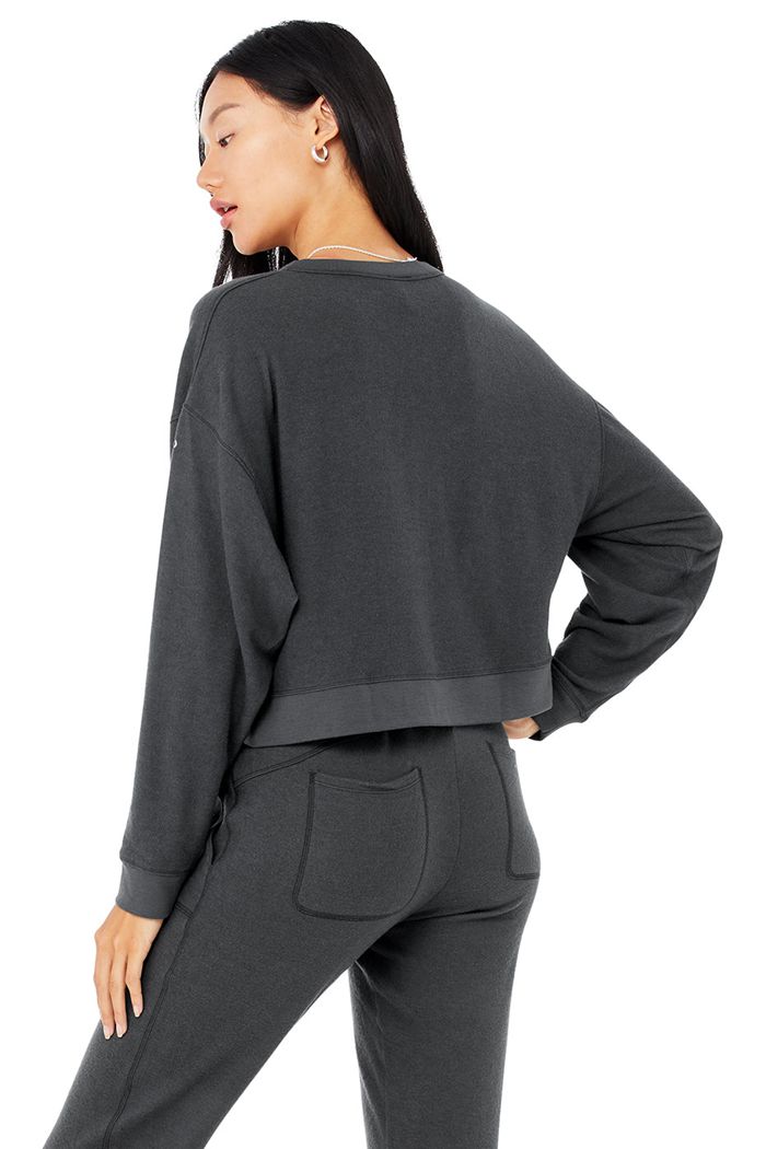 Long Sleeve Alo Yoga Alolux Soho Cropped Henley Damskie Ciemny Szare | IMRHL1497