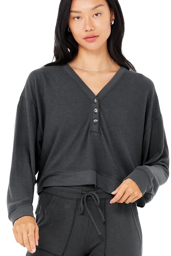 Long Sleeve Alo Yoga Alolux Soho Cropped Henley Damskie Ciemny Szare | IMRHL1497