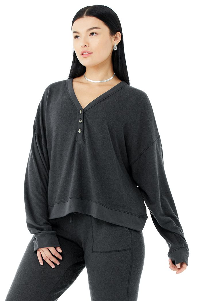 Long Sleeve Alo Yoga Alolux Soho Cropped Henley Damskie Ciemny Szare | IMRHL1497