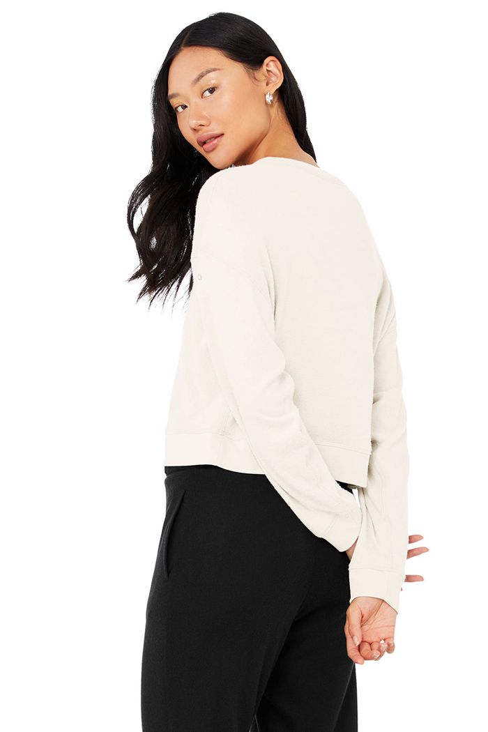 Long Sleeve Alo Yoga Alolux Soho Cropped Henley Damskie Białe | KEUDR4139