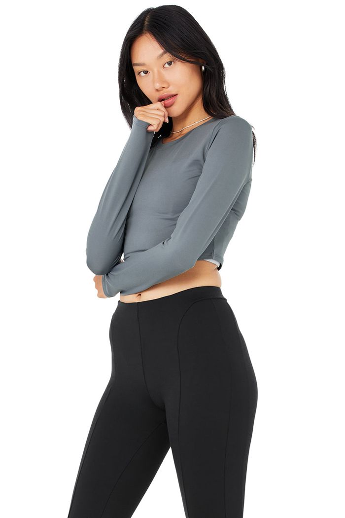 Long Sleeve Alo Yoga Alosoft Crop Finesse Damskie Szare | DZIHR0287