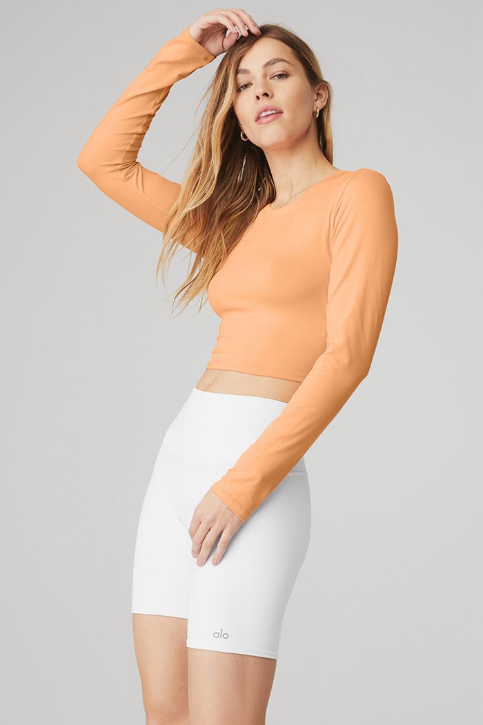 Long Sleeve Alo Yoga Alosoft Crop Finesse Damskie Pomarańczowe | EXQAJ5763