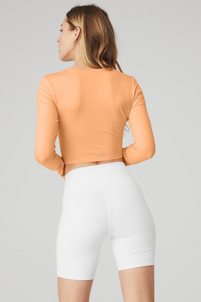 Long Sleeve Alo Yoga Alosoft Crop Finesse Damskie Pomarańczowe | EXQAJ5763