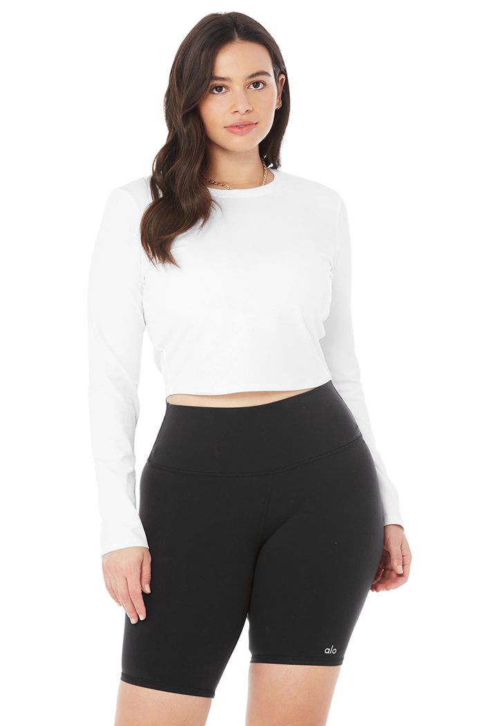 Long Sleeve Alo Yoga Alosoft Crop Finesse Damskie Białe | FOVTH1297