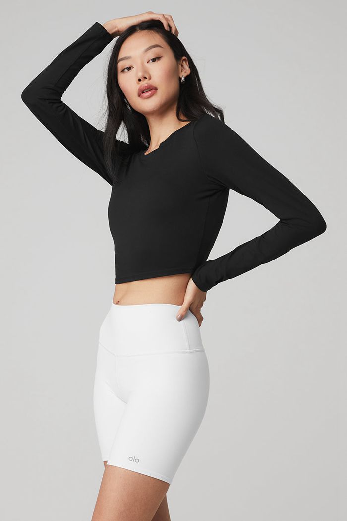 Long Sleeve Alo Yoga Alosoft Crop Finesse Damskie Czarne | TNPJR5349