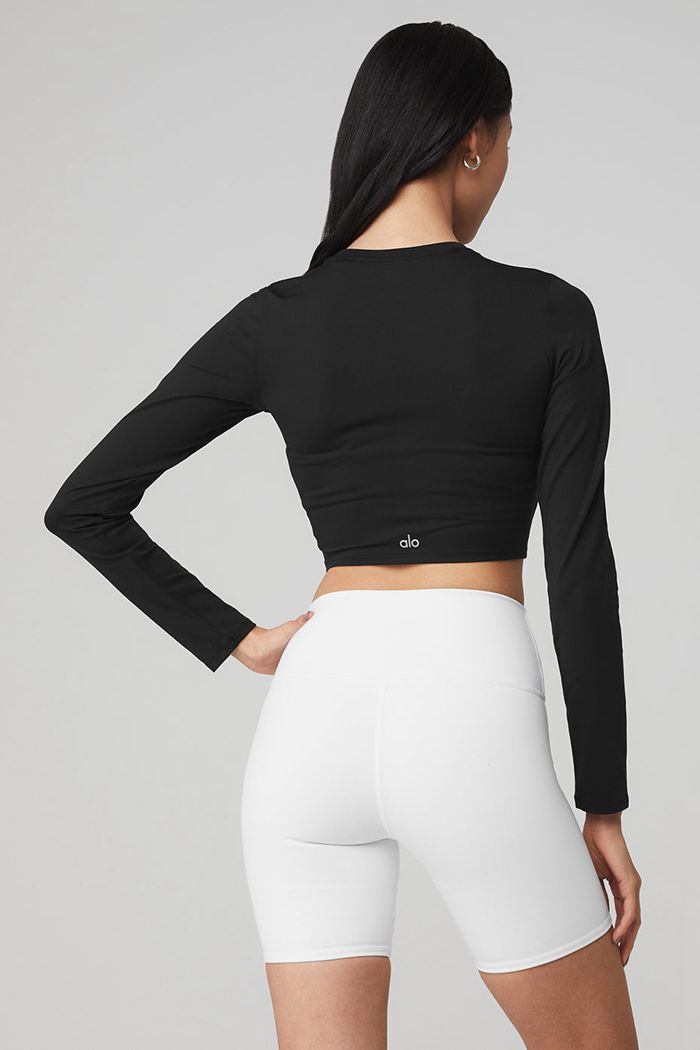 Long Sleeve Alo Yoga Alosoft Crop Finesse Damskie Czarne | TNPJR5349