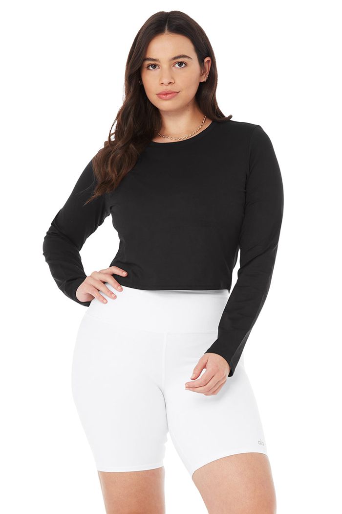 Long Sleeve Alo Yoga Alosoft Crop Finesse Damskie Czarne | TNPJR5349