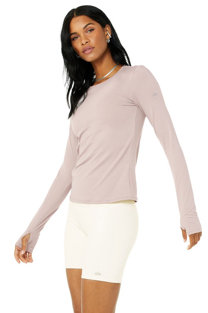 Long Sleeve Alo Yoga Alosoft Finesse Damskie Różowe | ERHPJ2765