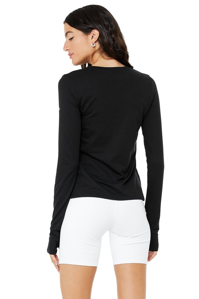 Long Sleeve Alo Yoga Alosoft Finesse Damskie Czarne | FHNTP5297