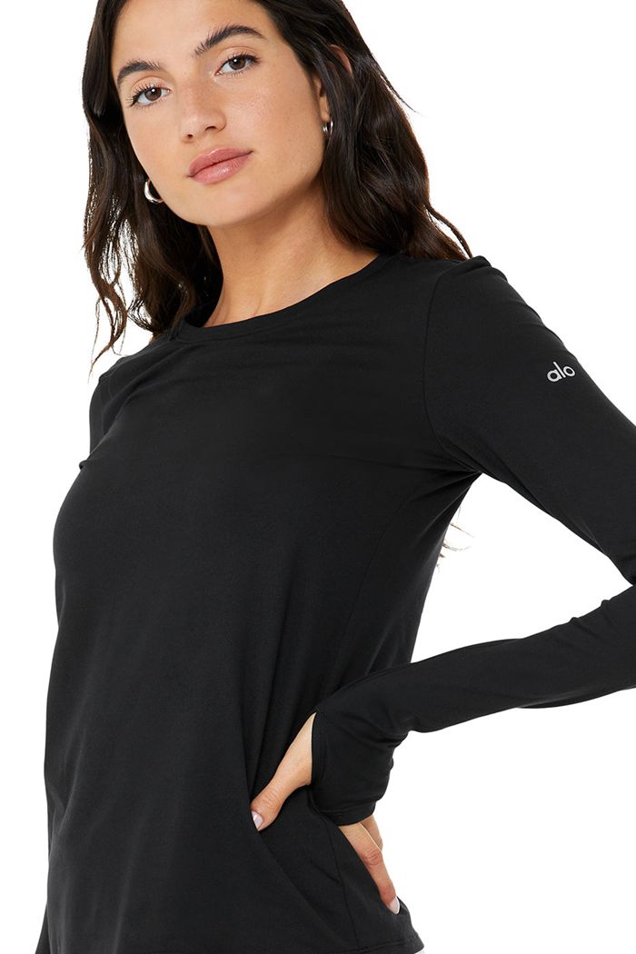 Long Sleeve Alo Yoga Alosoft Finesse Damskie Czarne | FHNTP5297