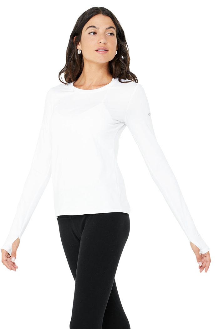 Long Sleeve Alo Yoga Alosoft Finesse Damskie Białe | HUMWF9654