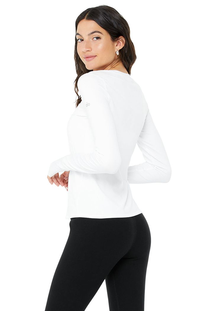 Long Sleeve Alo Yoga Alosoft Finesse Damskie Białe | HUMWF9654