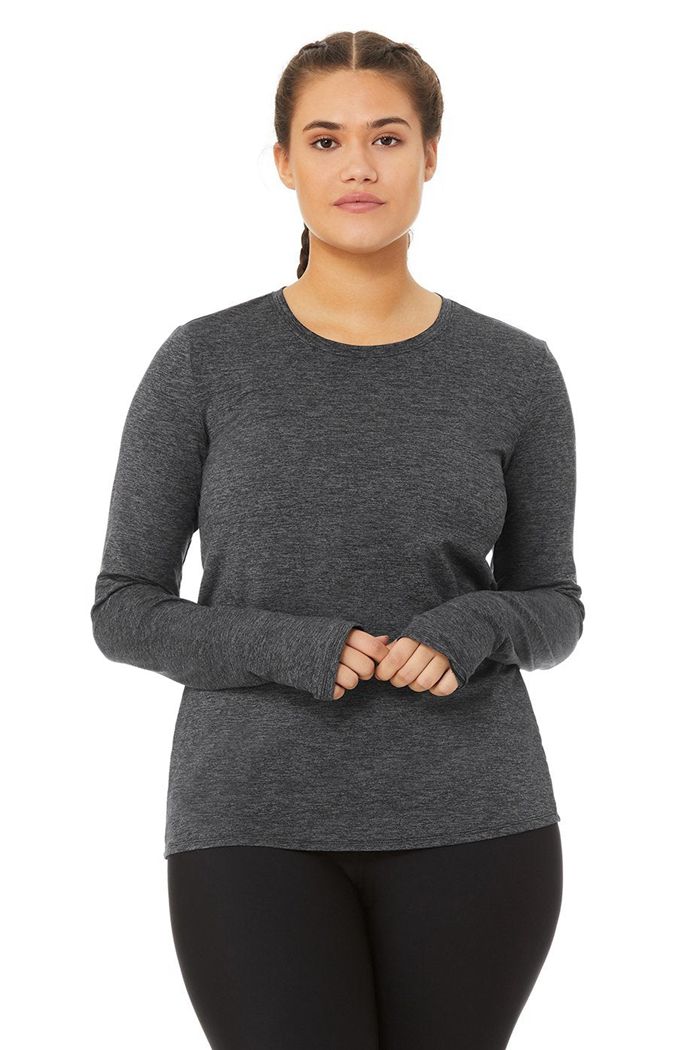 Long Sleeve Alo Yoga Alosoft Finesse Damskie Ciemny Szare | YHMXS2857