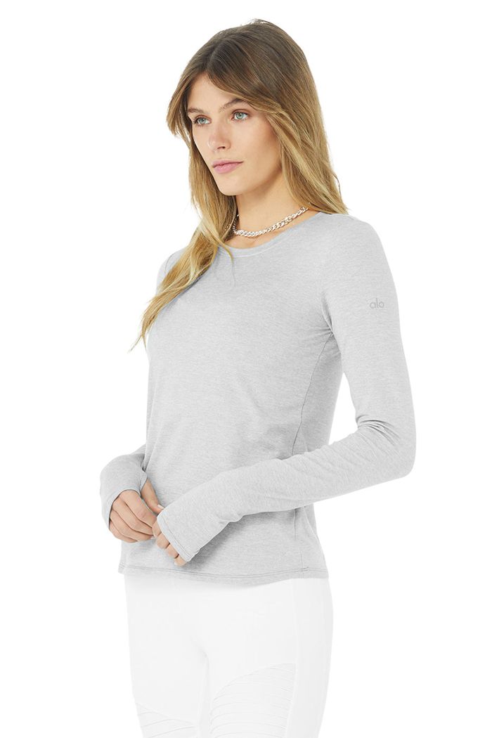 Long Sleeve Alo Yoga Alosoft Finesse Damskie Szare | ZLWQS2074