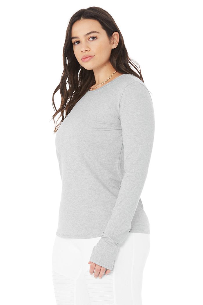 Long Sleeve Alo Yoga Alosoft Finesse Damskie Szare | ZLWQS2074