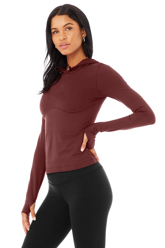 Long Sleeve Alo Yoga Alosoft Zakapturzony Runner Damskie Czerwone | FAWYE0314