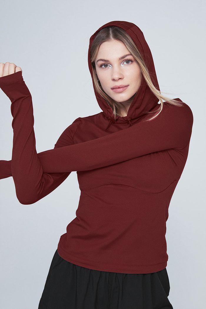 Long Sleeve Alo Yoga Alosoft Zakapturzony Runner Damskie Czerwone | FAWYE0314