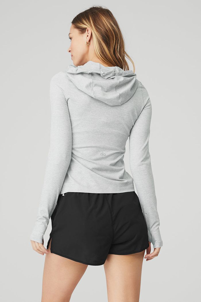 Long Sleeve Alo Yoga Alosoft Zakapturzony Runner Damskie Szare | HUMSW4086