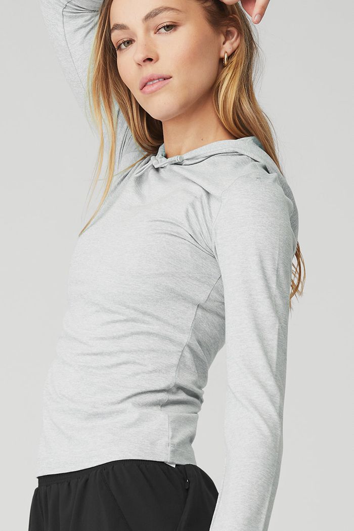 Long Sleeve Alo Yoga Alosoft Zakapturzony Runner Damskie Szare | HUMSW4086