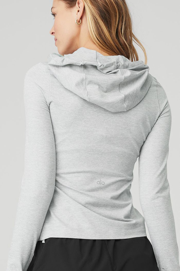 Long Sleeve Alo Yoga Alosoft Zakapturzony Runner Damskie Szare | HUMSW4086