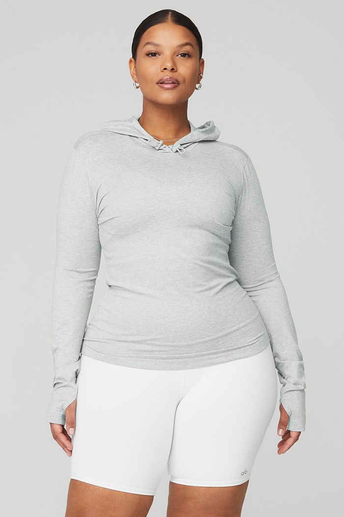 Long Sleeve Alo Yoga Alosoft Zakapturzony Runner Damskie Szare | HUMSW4086