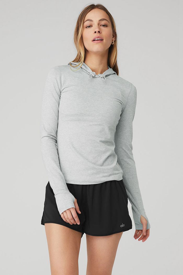 Long Sleeve Alo Yoga Alosoft Zakapturzony Runner Damskie Szare | HUMSW4086