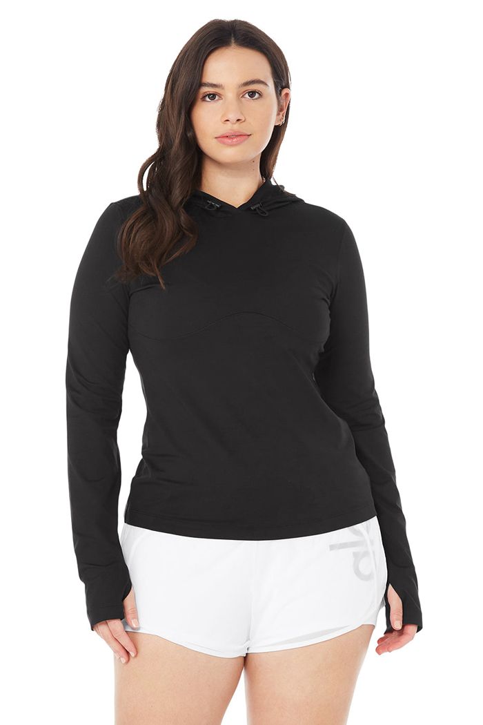 Long Sleeve Alo Yoga Alosoft Zakapturzony Runner Damskie Czarne | ICERN3641