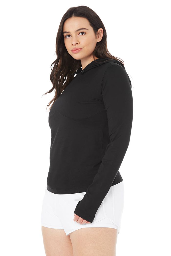 Long Sleeve Alo Yoga Alosoft Zakapturzony Runner Damskie Czarne | ICERN3641