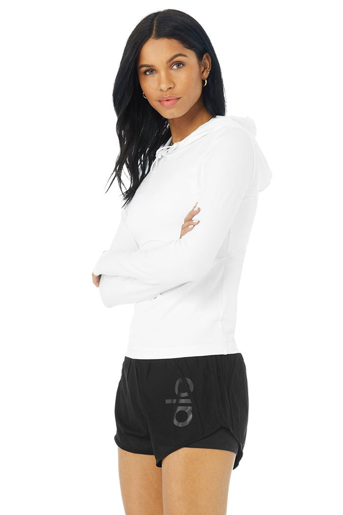 Long Sleeve Alo Yoga Alosoft Zakapturzony Runner Damskie Białe | OMPXD3015