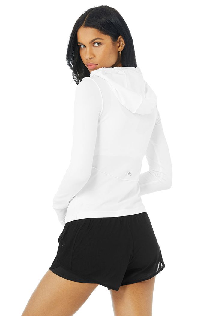 Long Sleeve Alo Yoga Alosoft Zakapturzony Runner Damskie Białe | OMPXD3015