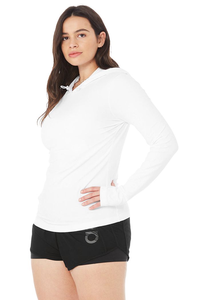 Long Sleeve Alo Yoga Alosoft Zakapturzony Runner Damskie Białe | OMPXD3015