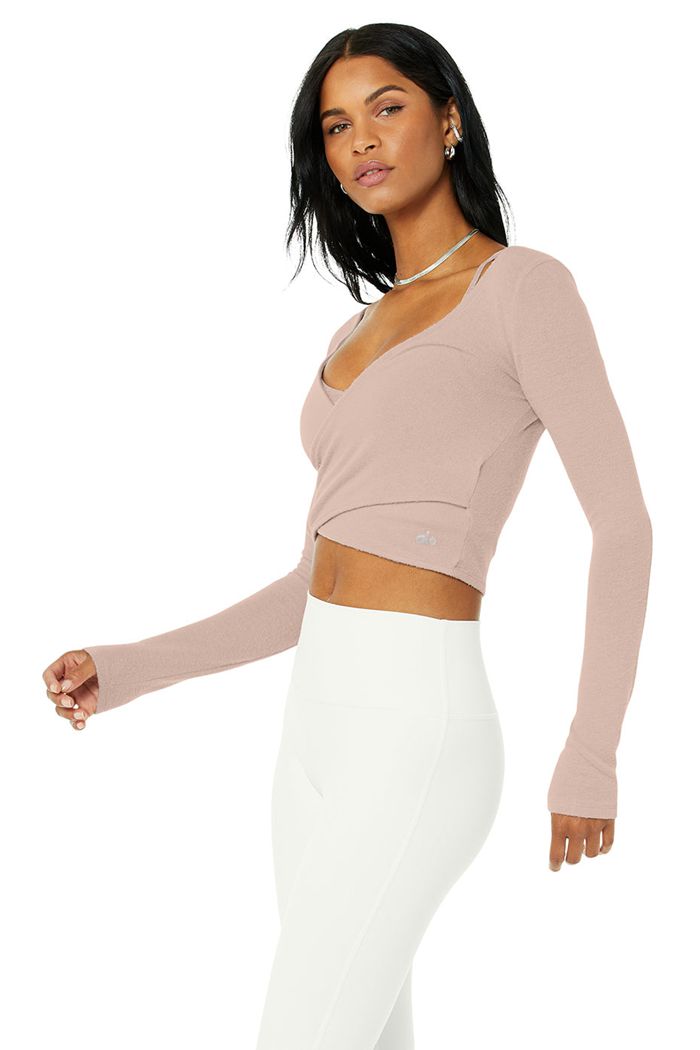 Long Sleeve Alo Yoga Amelia Luxe Crop Damskie Różowe | LKWYI6013