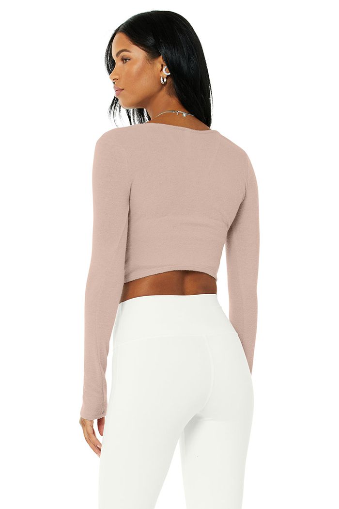 Long Sleeve Alo Yoga Amelia Luxe Crop Damskie Różowe | LKWYI6013