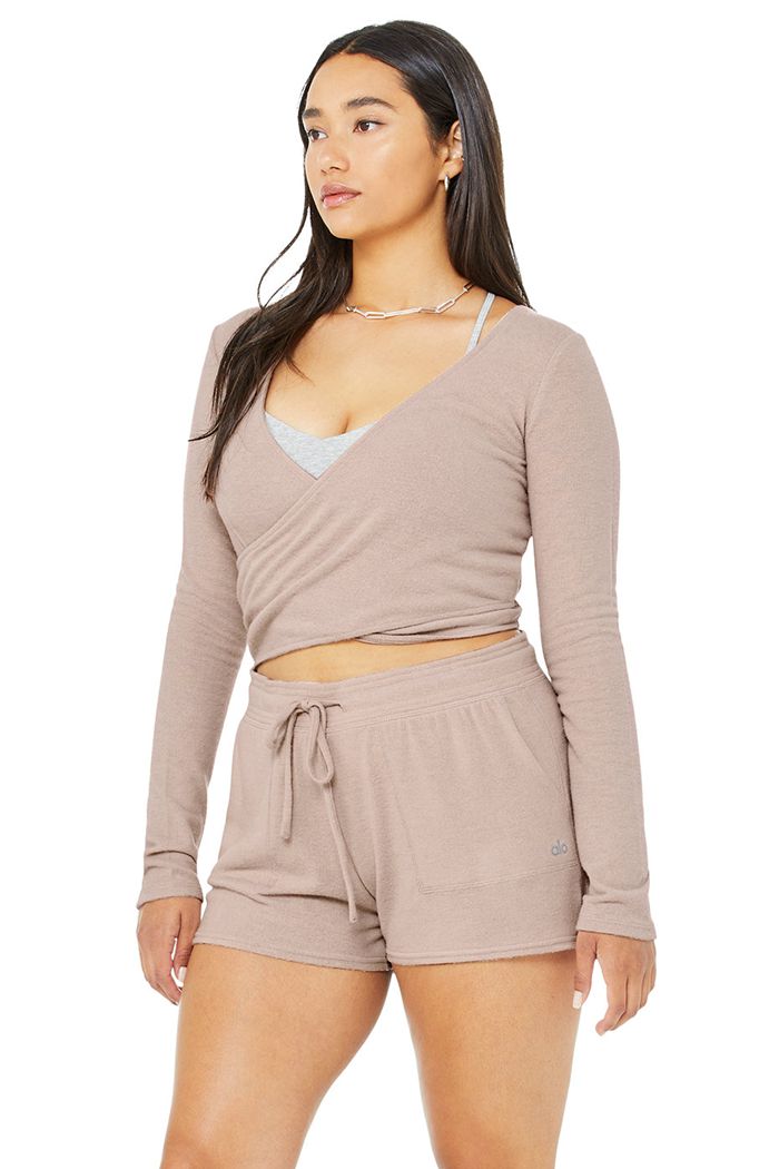 Long Sleeve Alo Yoga Amelia Luxe Crop Damskie Różowe | LKWYI6013