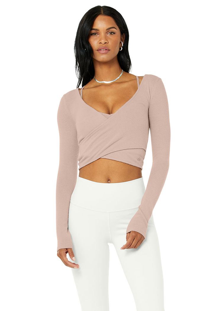 Long Sleeve Alo Yoga Amelia Luxe Crop Damskie Różowe | LKWYI6013