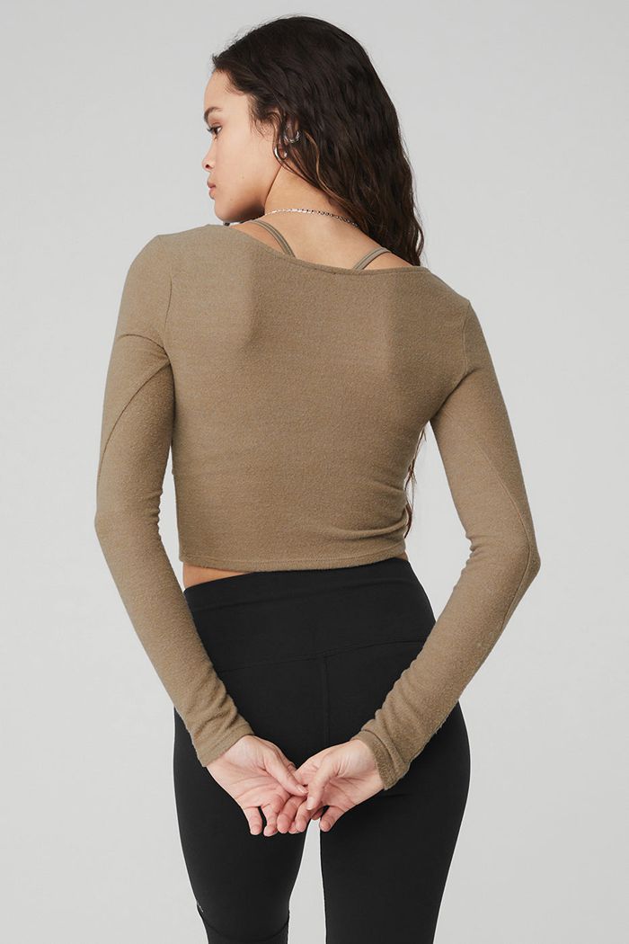 Long Sleeve Alo Yoga Amelia Luxe Crop Damskie Brązowe | UKAVT0693