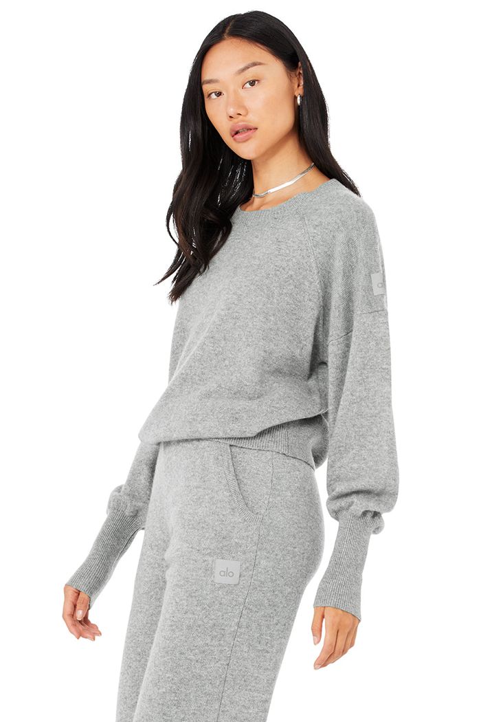 Long Sleeve Alo Yoga Cashmere Jet Set Crew Damskie Szare | JNETI3291