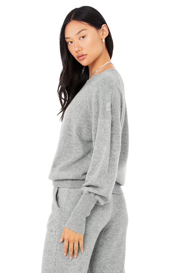 Long Sleeve Alo Yoga Cashmere Jet Set Crew Damskie Szare | JNETI3291