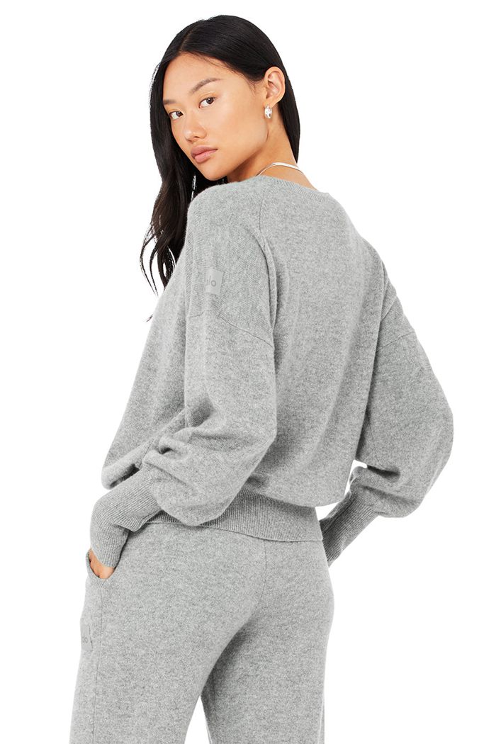 Long Sleeve Alo Yoga Cashmere Jet Set Crew Damskie Szare | JNETI3291