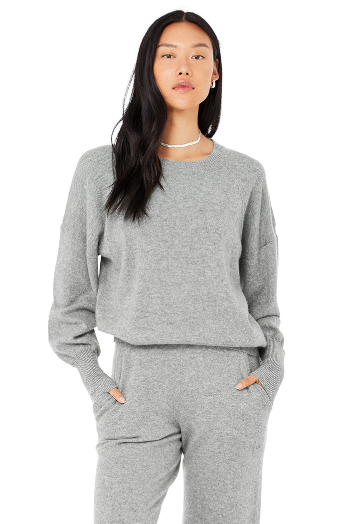 Long Sleeve Alo Yoga Cashmere Jet Set Crew Damskie Szare | JNETI3291